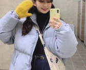 浅紫色羽绒服小姐姐穿搭,优雅冬日风采